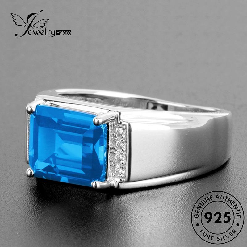 Jewelrypalace Kepribadian Aquamarine Wanita Asli925 Cincin Perak Kotak R862