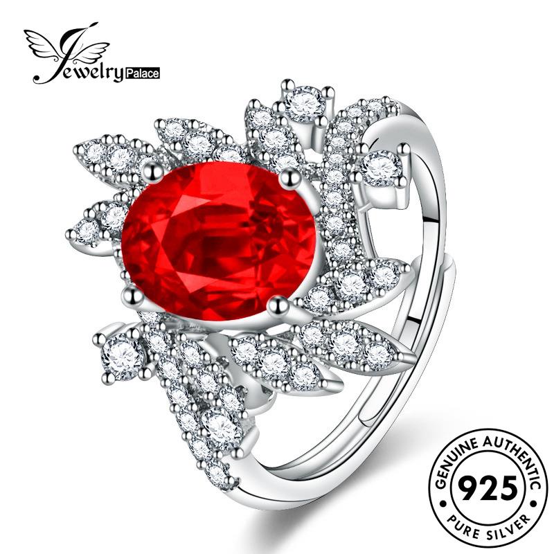 Tempat Perhiasan Wanita Daun Mewah Ruby Cincin Perak Asli925 R878