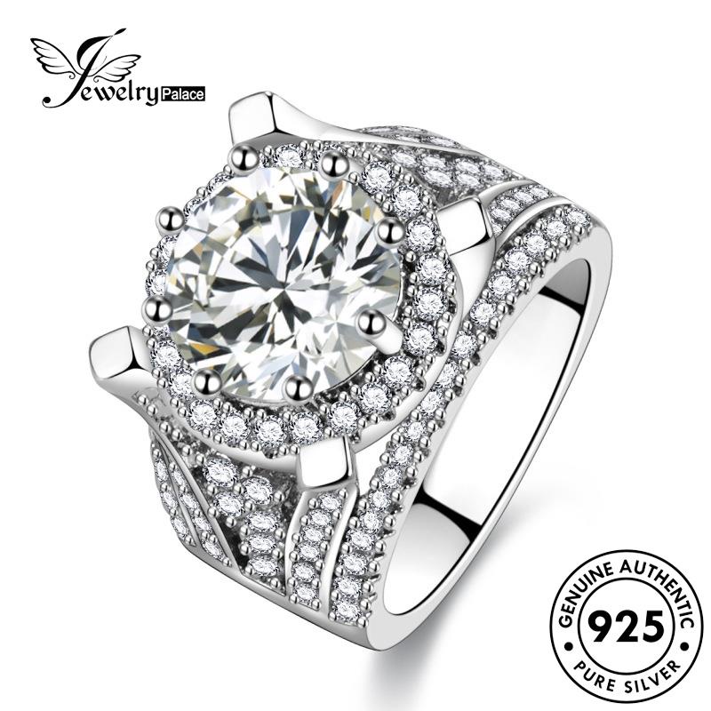 Jewelrypalace Berlian Cincin Mewah Moissanite Bunga Emas Asli Silver Wanita925 R887