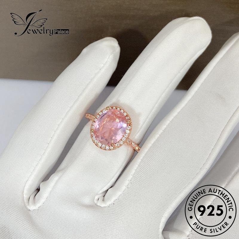 Jewelrypalace Personality Pink925 Asli Wanita Oval Perak Emas Kristal Berlian Rings R939