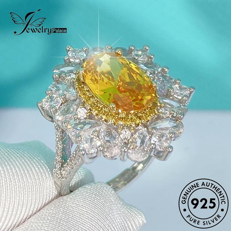 Tempat Perhiasan Wanita Cincin Perak925 Emas Asli Citrine Oval Mewah R947