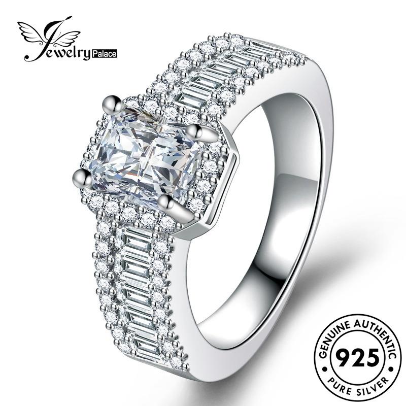 Jewelrypalace925 Wanita Moissanite Fashion Berlian Emas Asli Square Rings Perak R1024