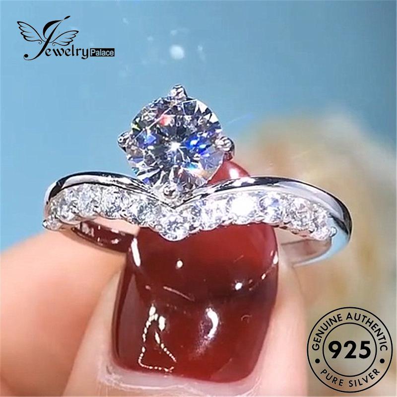 Jewelrypalace Moissanite925 V Perak Emas Cincin Wanita Bentuk Indah Berlian Asli R1166