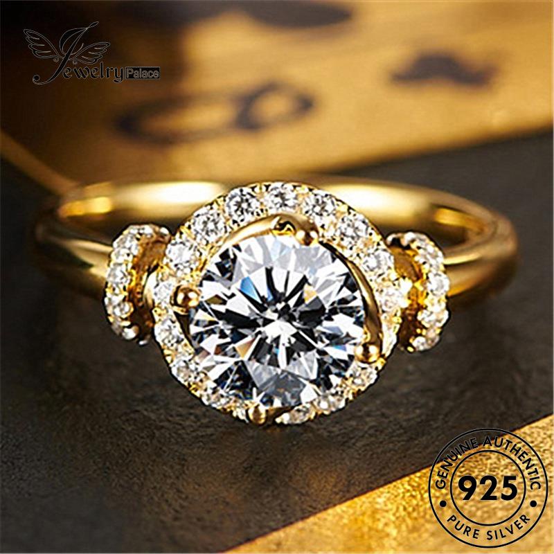 Jewelrypalace Berongga Berlian Emas Asli Bulat Wanita Pribadi 925cincin Perak Moissanite R1201