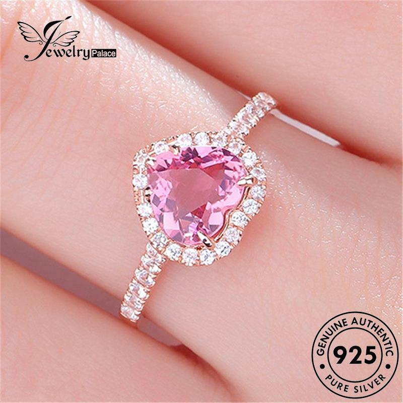 Jewelrypalace Perak Asli Wanita Kristal Pink Berlian Cincin925 Love Emas Fashion R1244