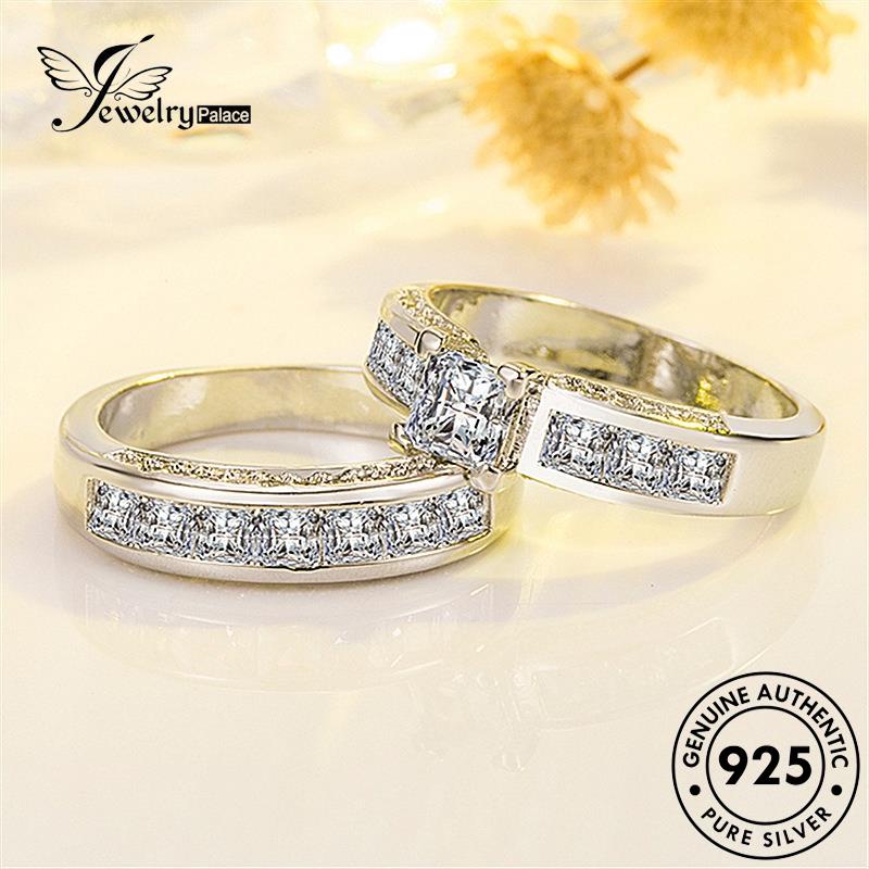 Jewelrypalace Cincin Couple Perak Asli Moissanite925 Berlian Klasik R1276