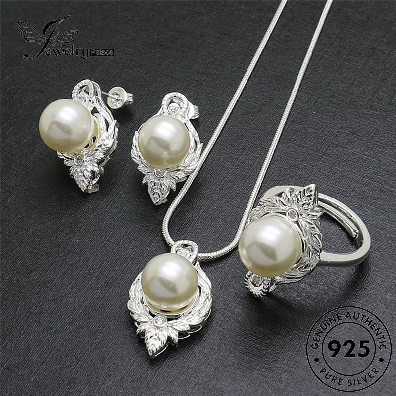 Perhiasanpalace Asli Kalung Set925 Daun Perak Wanita Mutiara S47