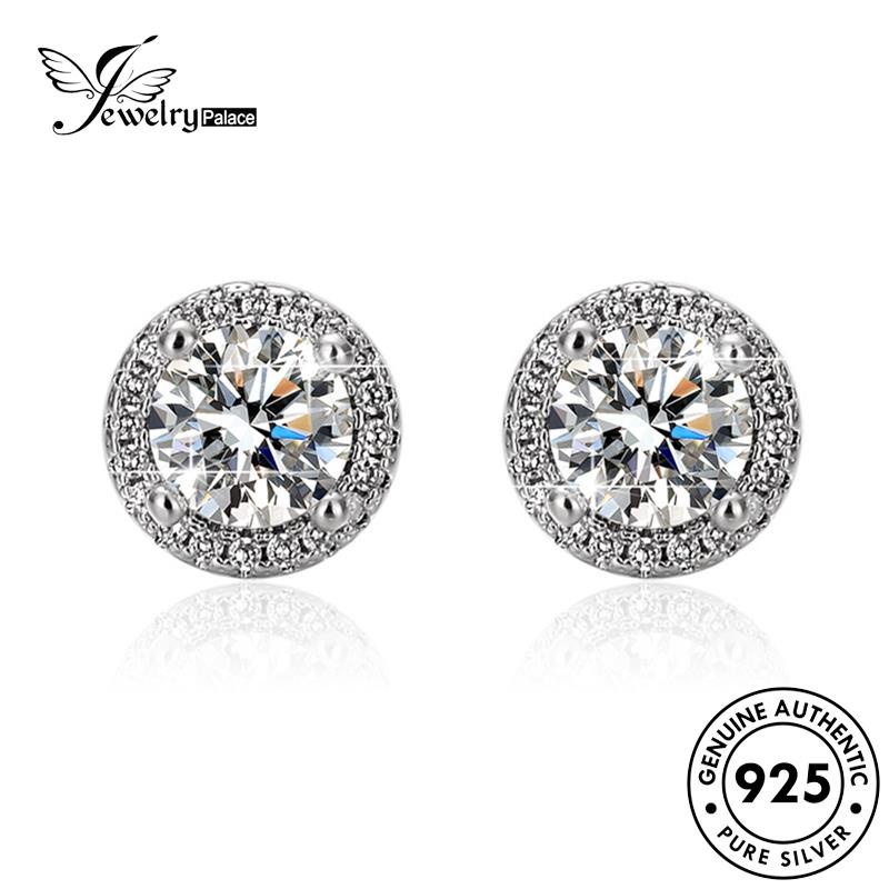 Jewelrypalace Berlian Asli Anting Perak Tusuk Wanita Bulat925 Moissanite E10