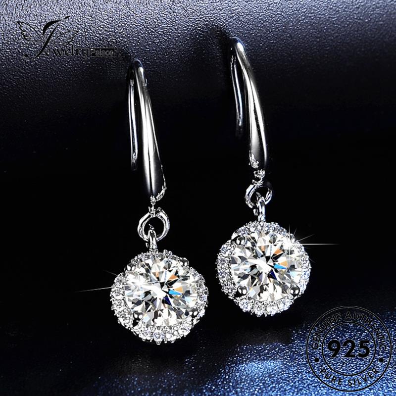 Jewelrypalace 925kait Perak Moissanite Bulat Asli Wanita Anting Berlian E20