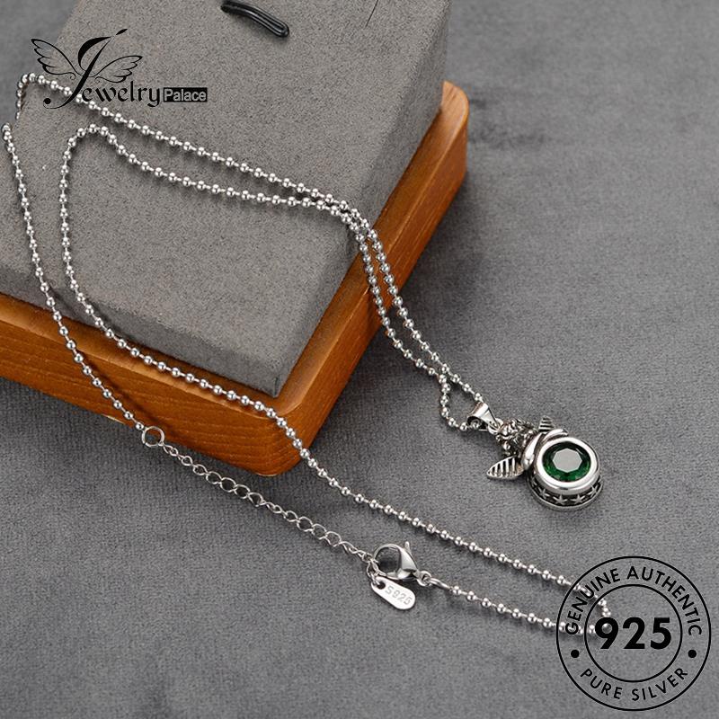 Perhiasantempat Wanita Vintage Emerald Kalung Perak Cherub Asli925 N39