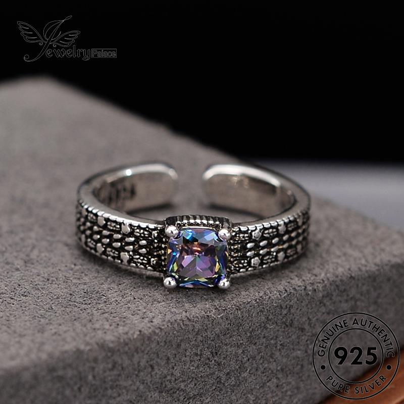 Jewelrypalace Cincin Retro Asli Perak925 Wanita Batu Akik Kotak R19