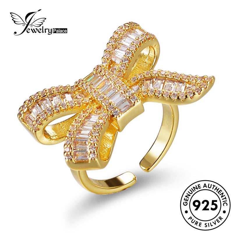 Jewelrypalace Moissanite Wanita Kreatif Cincin Perak Asli Busur925 Berlian Emas R82