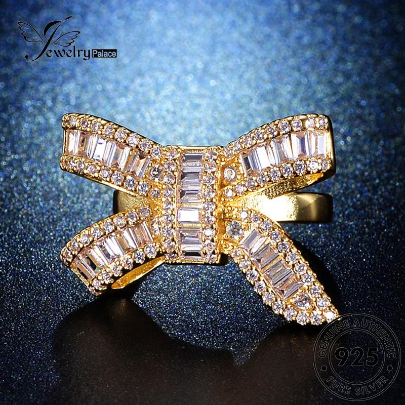 Jewelrypalace Moissanite Wanita Kreatif Cincin Perak Asli Busur925 Berlian Emas R82