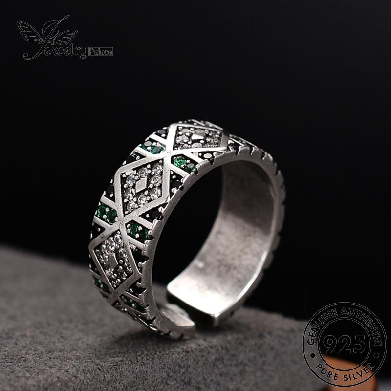 Jewelrypalace Emerald Eyes Wanita Retro Perak925 Asli Cincin Angel R95