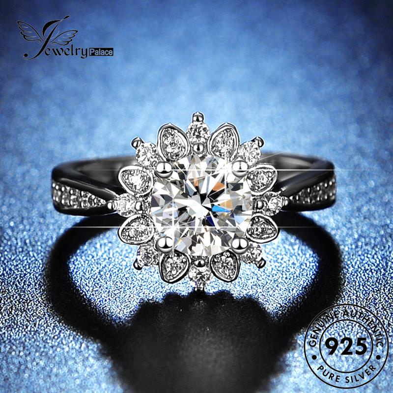 Jewelrypalace Cincin Perak Berlian Asli925Bunga Matahari Moissanite Mewah Wanita R106