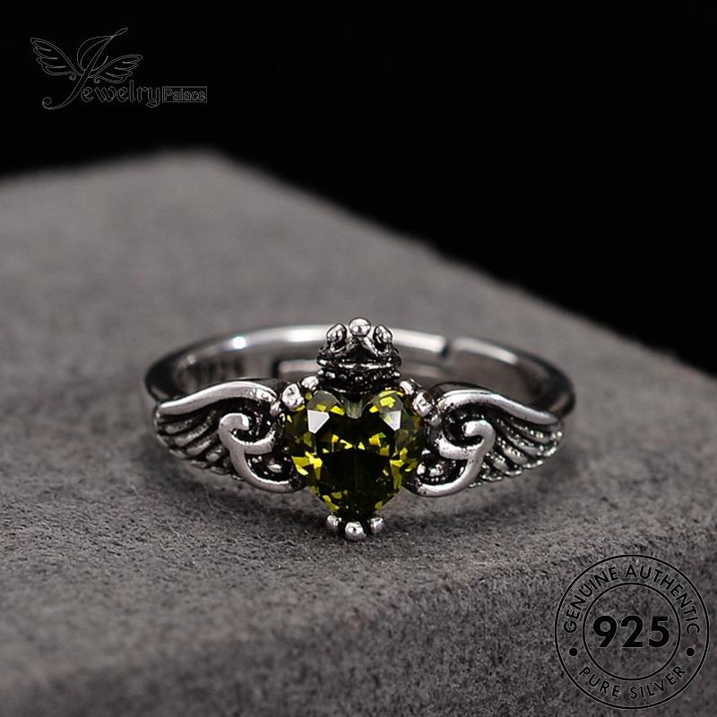 Jewelrypalace Cincin Wanita Perak925 Wings Vintage Emerald Asli R40