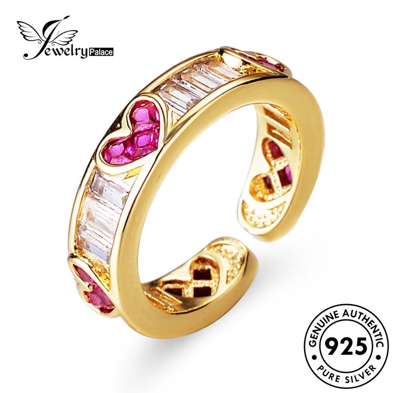 Jewelrypalace Pink Asli Perak925 Gold Love Berlian Temperamen Wanita Kristal Rings R54