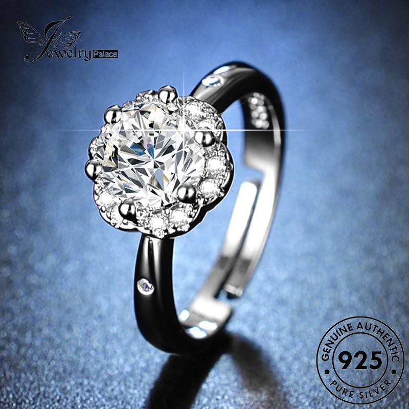 Jewelrypalace 925wanita Berlian Perak Enam Cakar Bunga Asli Moissanite Rings Klasik R428