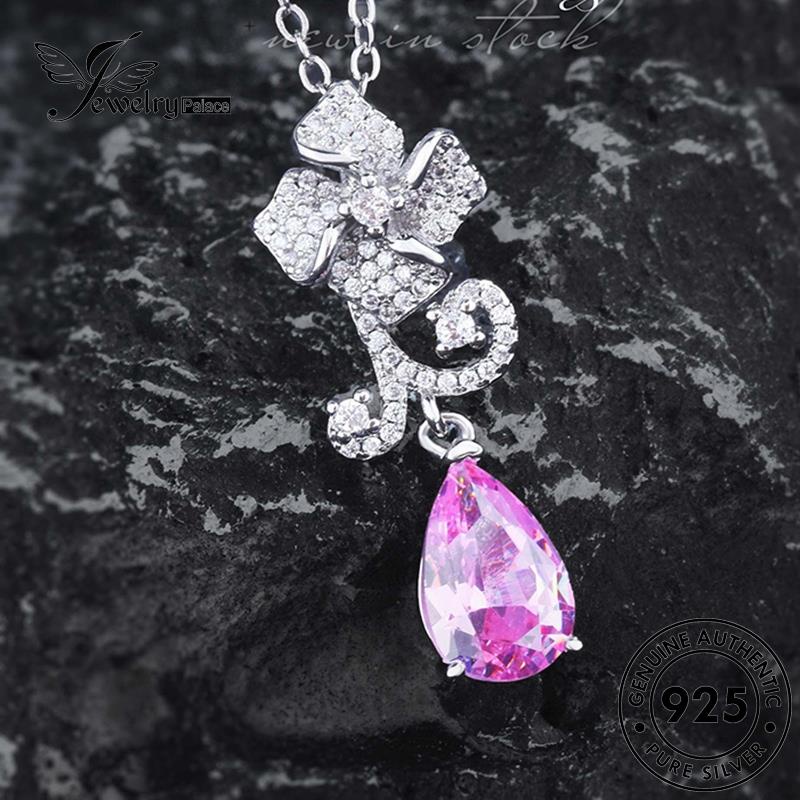 Jewelrypalace 925bunga Kristal Berlian Pink Wanita Asli Kalung Fashion Perak N1607