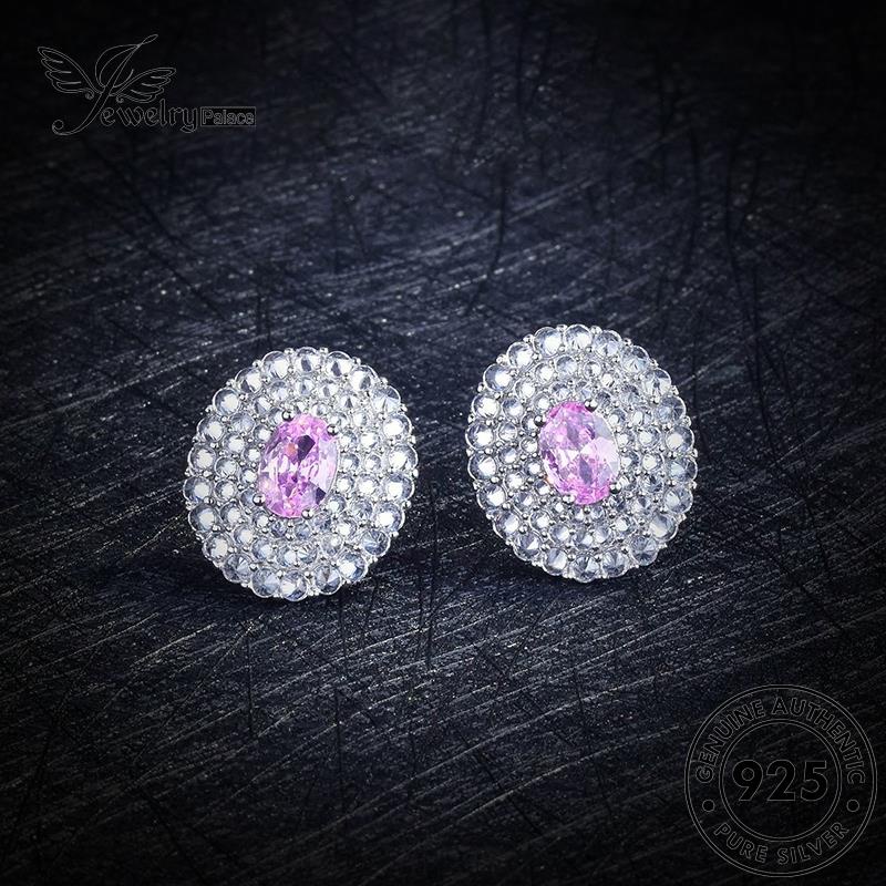 Jewelrypalace Anting Asli Wanita Pink Berlian Silver Stud Kristal Oval925 E1320