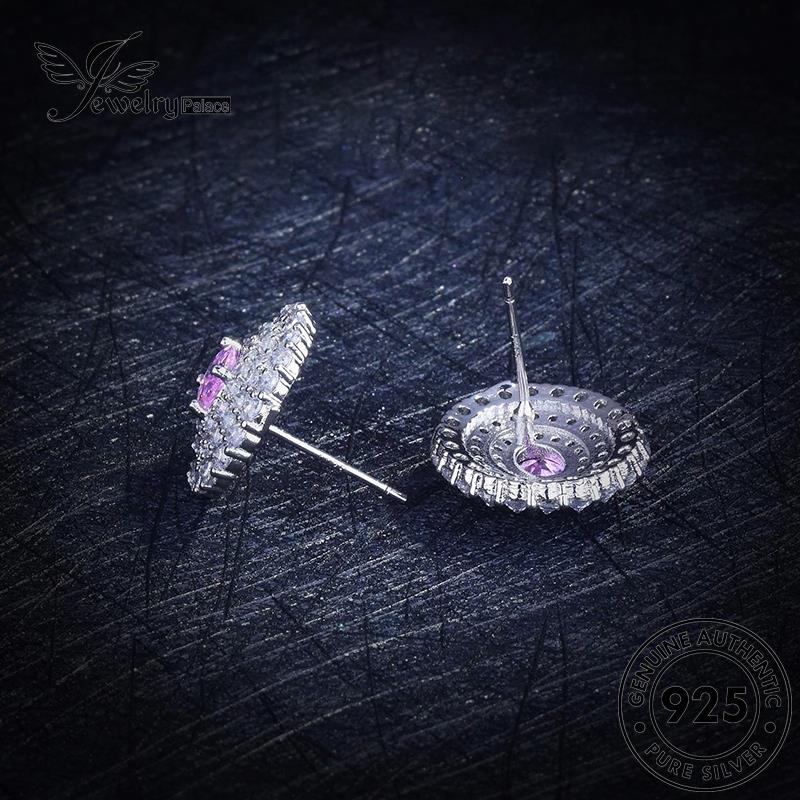 Jewelrypalace Anting Asli Wanita Pink Berlian Silver Stud Kristal Oval925 E1320