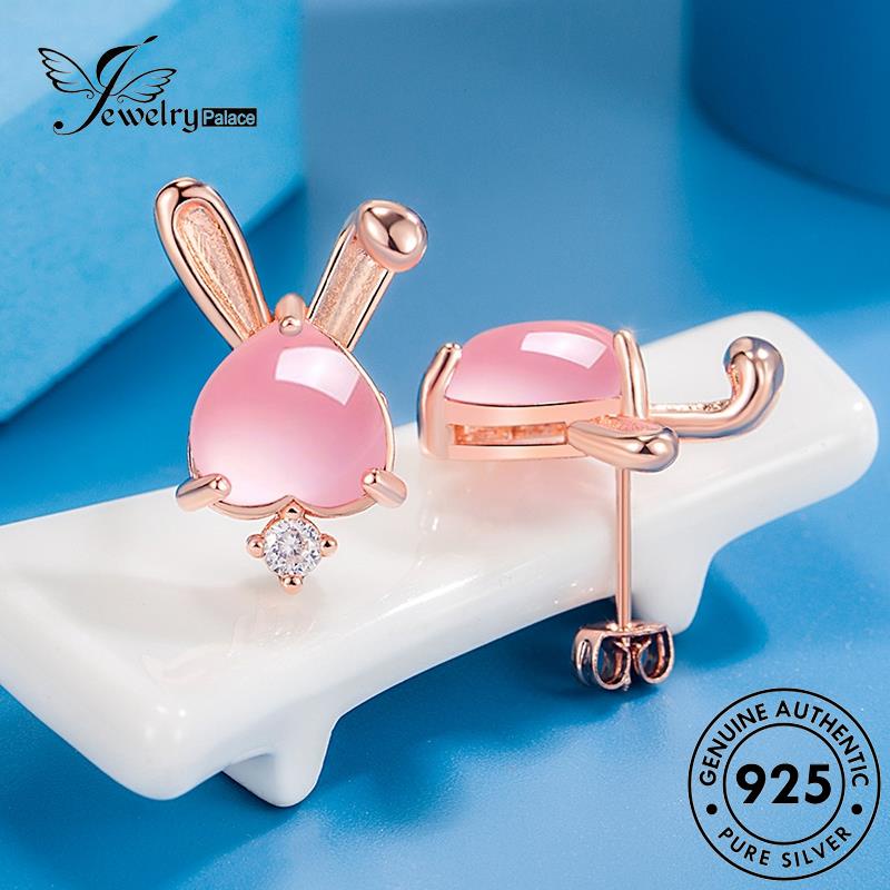 Jewelrypalace Asli Tusuk Kristal Berlian925 Perak Emas Wanita Anting Kelinci Pink E730