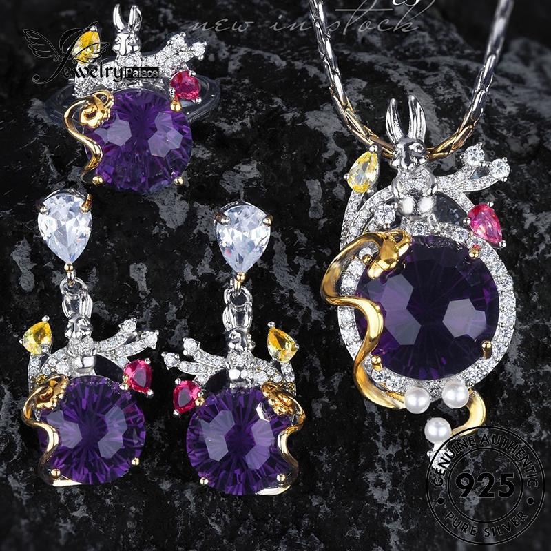 Jewelrypalace925 Kalung Amethyst Perak Asli Kelinci Set Wanita S629