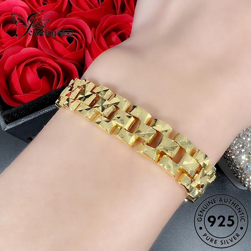 Jewelrypalace Gelang Kotak Kotak Perak Wanita Mobil Emas Asli925 B671