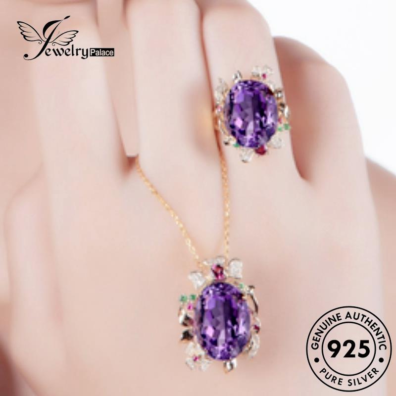 Jewelrypalace Amethyst Kalung Wanita Asli Oval Set925 Perak S79