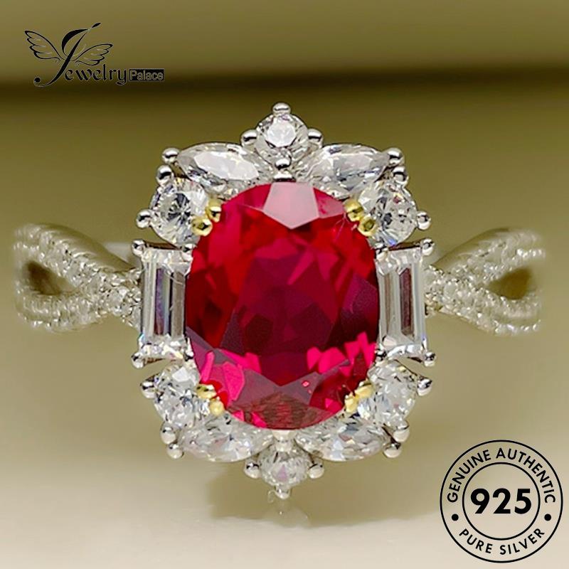 Tempat Perhiasan Wanita Perak Ruby925 Oval Cincin Asli R1715