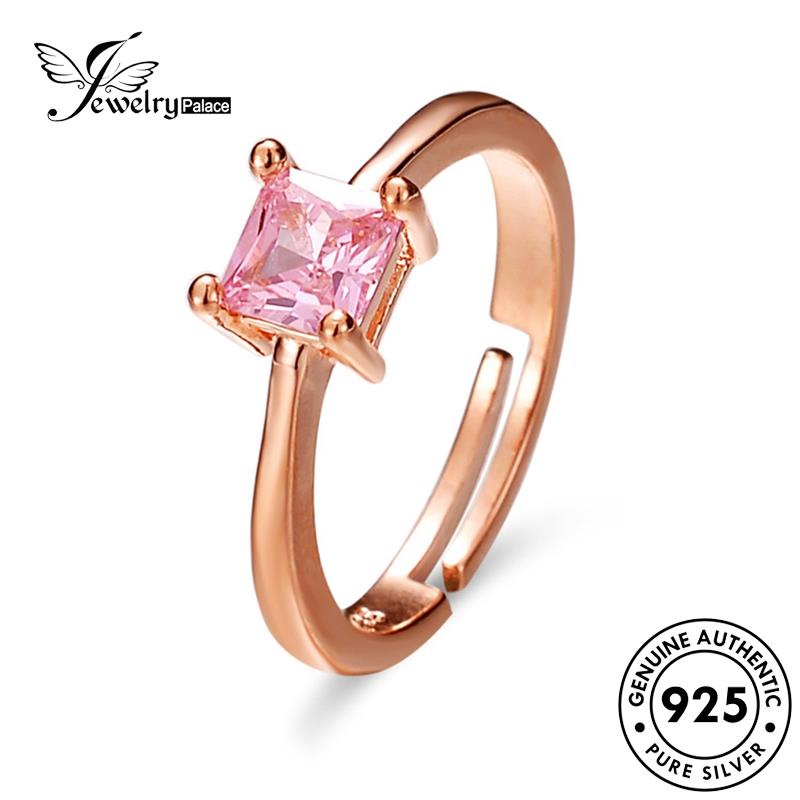 Jewelrypalace Berlian925 Gold Pink Wanita Cincin Perak Asli Persegi Simple Kristal R447