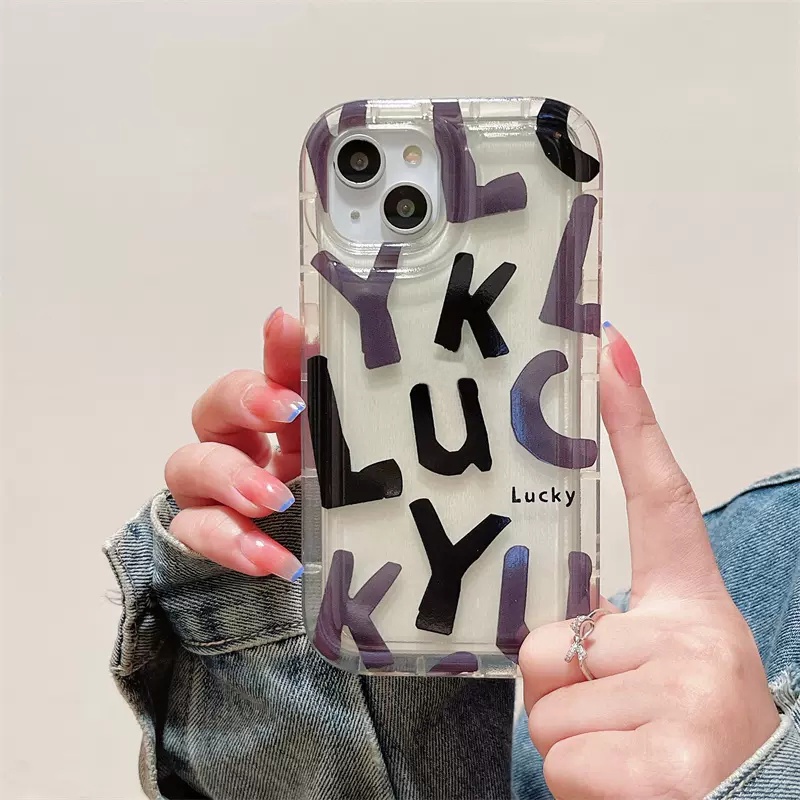 IPHONE Ins Fashion Graffiti Huruf Telepon Case Kompatibel Untuk Iphone11 13 14 12 Pro Max6 6S 7 8 Plus XR X XS MAX 7plus 8plus Shockproof Airbag Lembut TPU Anti Jatuh Bening Penutup Belakang