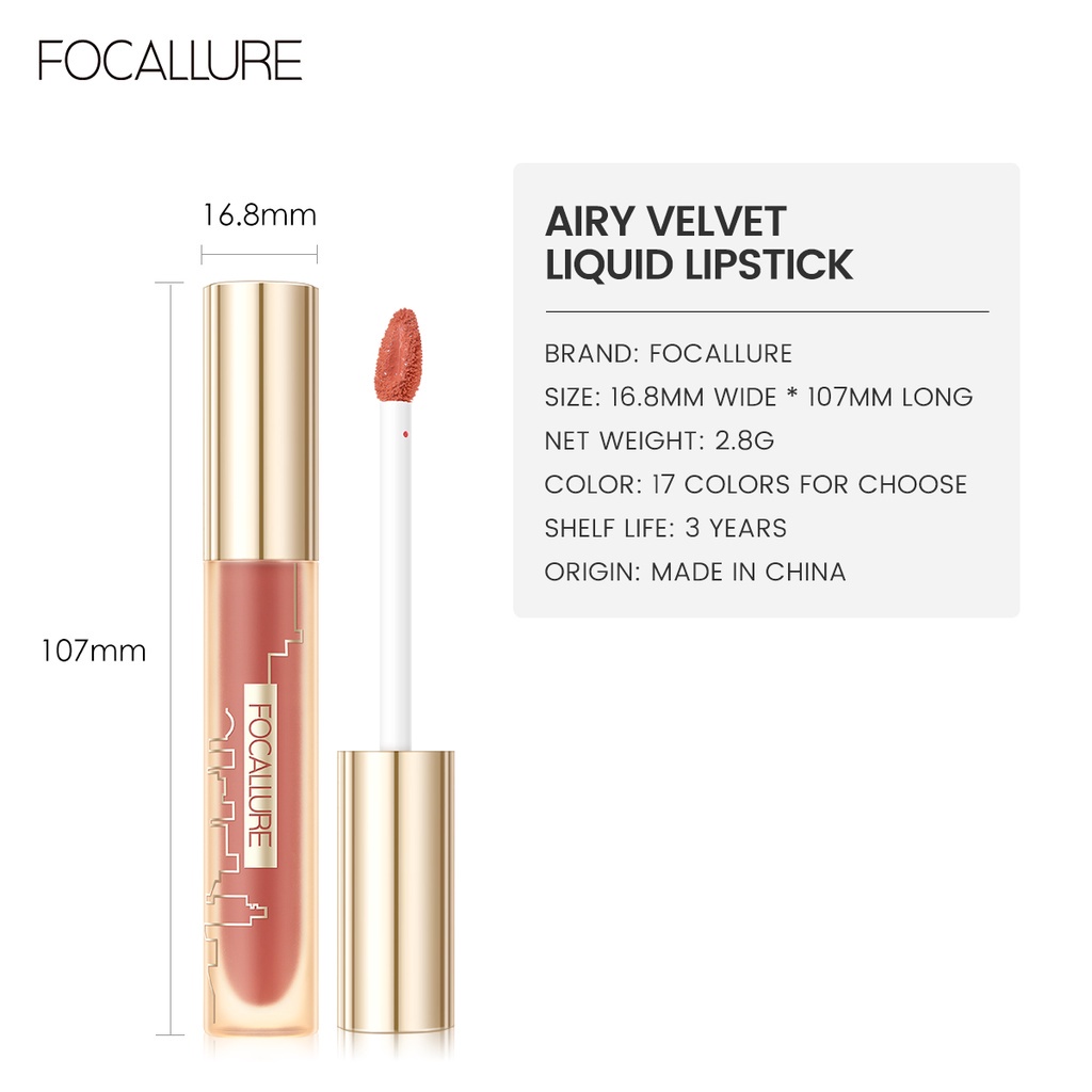 FOCALLURE Velvet Matte Liquid Lipstick High Pigmented Smooth Airy Lip Gloss Lip Tint FA324