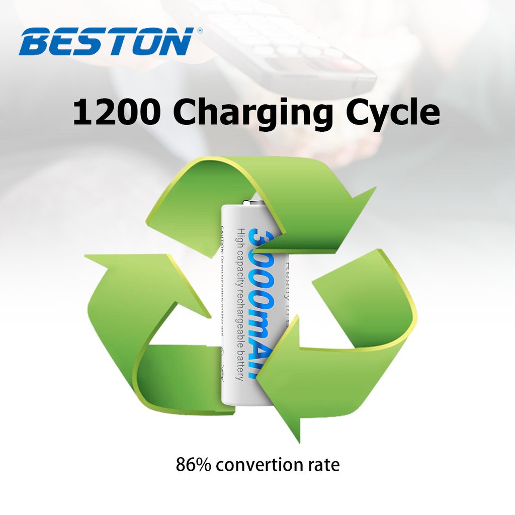 Baterai Isi Ulang Beston NiMH AA 1.2V 3000mAh Kapasitas Tinggi