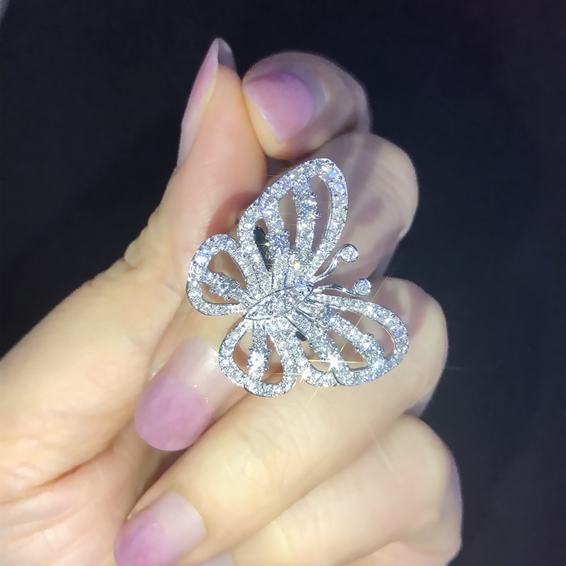 Goldkingdom Aksesoris Perhiasan Fashion Ready Stock Zirkon Busur Bertabur Cincin Berlian, Cincin Pertunangan Mewah Untuk Selebriti Di Perak Sterling