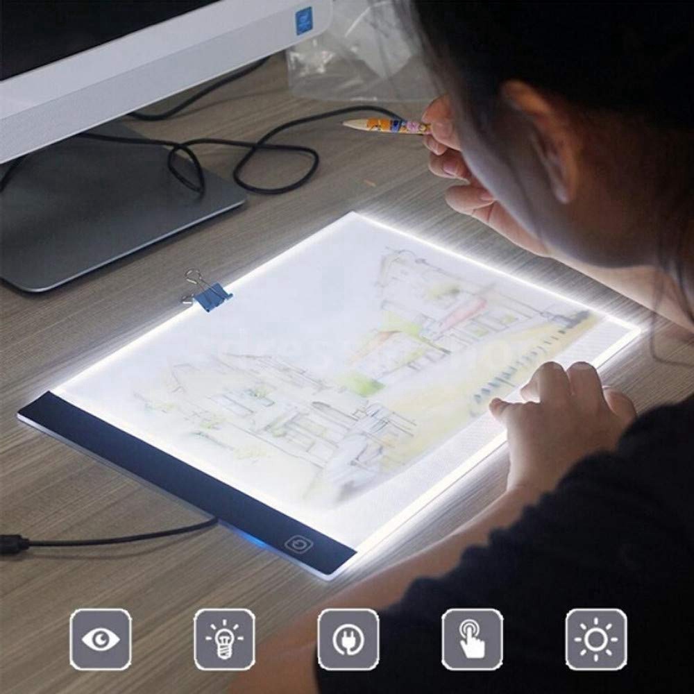 Kotak Lampu Papan Salinan LED Tracing A5/A4, Alas Lampu Jejak LED Kekuatan USB Ultra-tipis Dapat Diatur Untuk Gambar Tato, Streaming, Sketsa, Animasi, Stensil