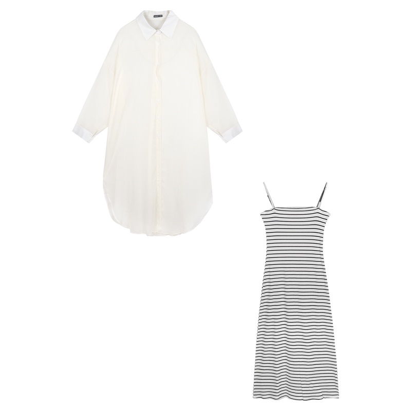 ☄#COD Suhao Keinginan Murni Angin Bergaris Suspender Gaun Wanita Musim Panas 2023 Baru Gadis Seksi Rok A-line Tas Hip Panjang rok