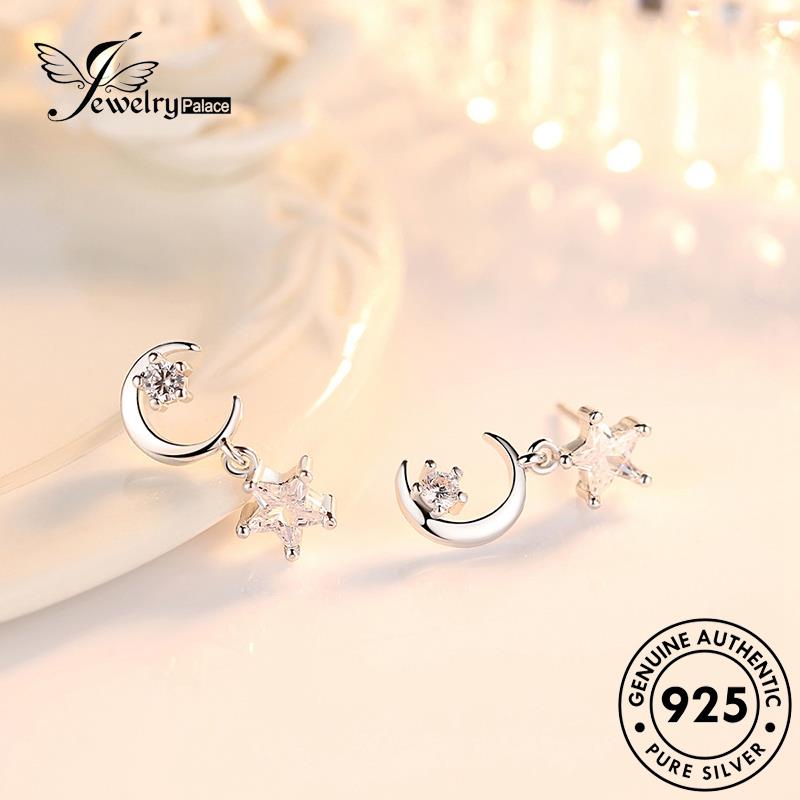 Jewelrypalace Stud Moissanite Wanita Simple Asli925 Anting Bulan Berlian Perak E34