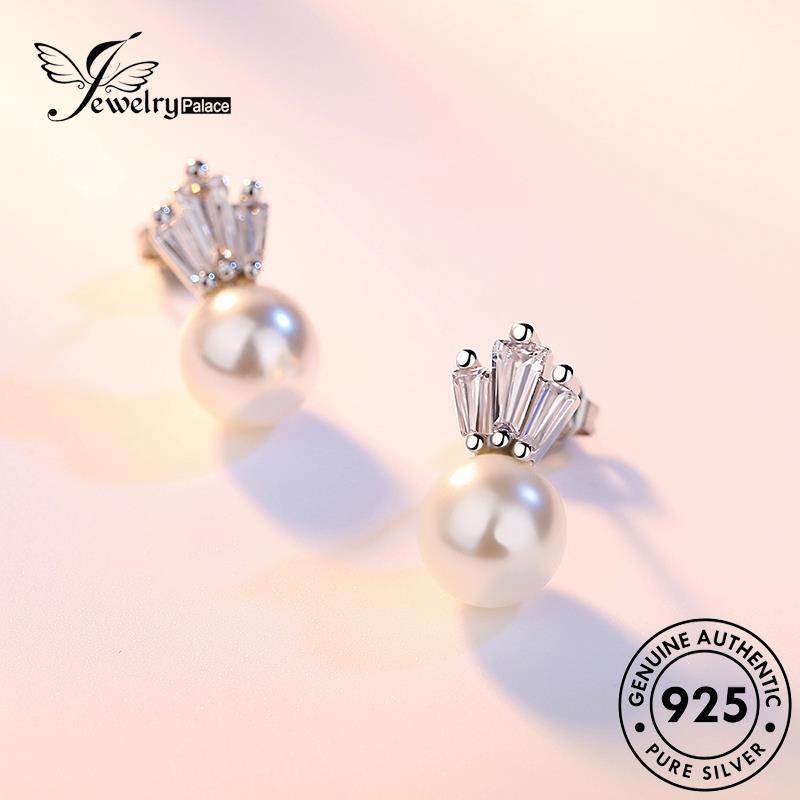 Jewelrypalace 925anting Asli Simple Mahkota Mutiara Perak Wanita Stud E188