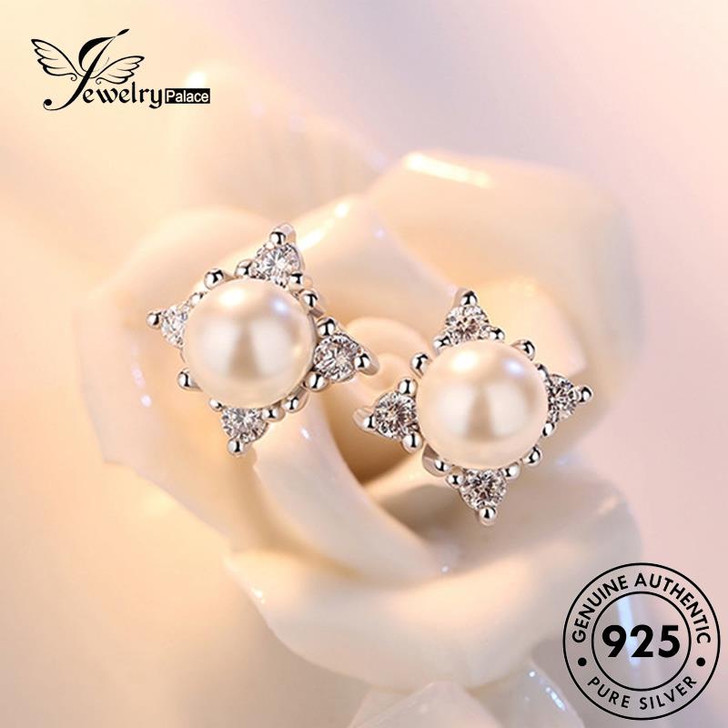 Jewelrypalace Snowflake Wanita Temperamen Anting Perak925Mutiara Asli Stud E191