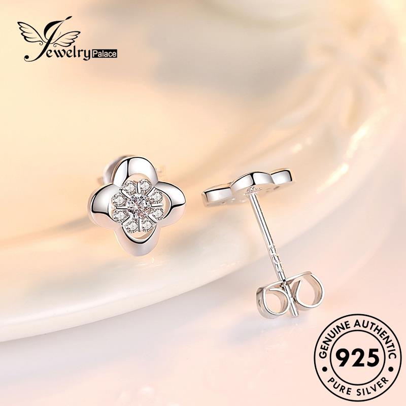 Jewelrypalace Berlian Wanita Simple Perak925 Stud Moissanite Anting Bunga Asli E257