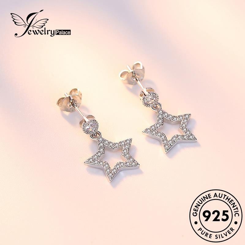 Jewelrypalace Berlian Asli Berujung Lima Anting Moissanite Perak Fashion Wanita Stud925Bintang E260