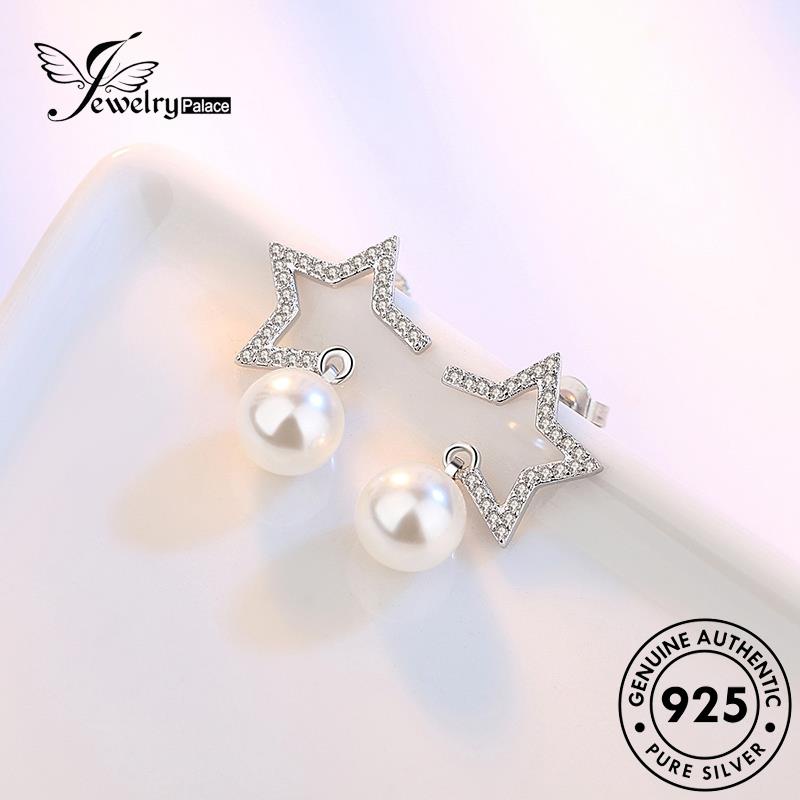 Jewelrypalace Stud Perak Bintang Wanita Anting925Mutiara Fashion Asli Berujung Lima E261