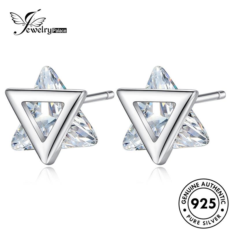 Jewelrypalace Berlian Stud925 Wanita Kepribadian Asli Anting Segitiga Perak Moissanite E212