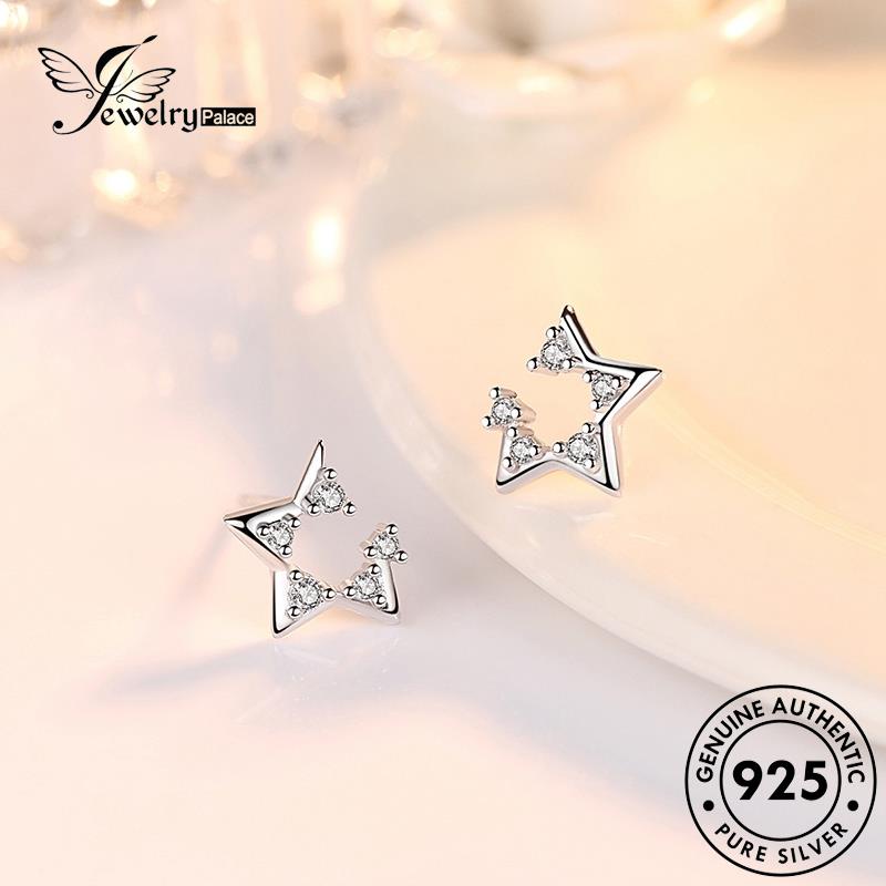 Jewelrypalace Stud Bintang Moissanite Berlian Wanita925 Perak Asli Berujung Lima Anting Kepribadian E217