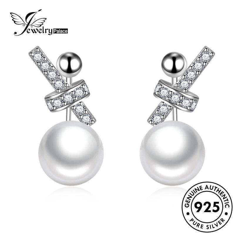 Jewelrypalace Emas925 Perak Pribadi Stud Asli Busur Mutiara Wanita Anting E250