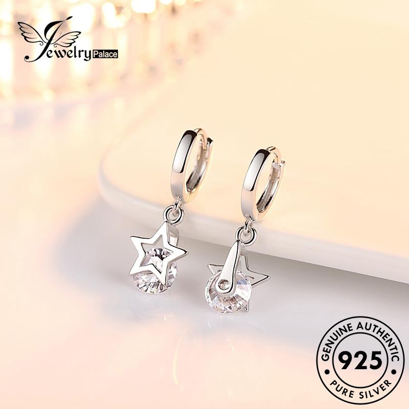 Jewelrypalace Anting Temperamen Bintang Berujung Lima Asli925 Moissanite Berlian Perak Wanita Hoop E354