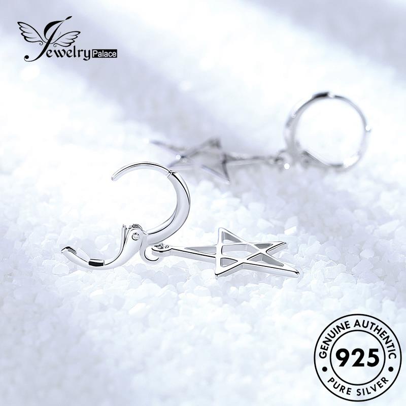 Jewelrypalace925 Anting Hoop Asli Bintang Wanita Temperamen Perak Berujung Lima E400