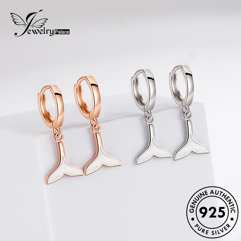 Jewelrypalace925 Anting Simple Emas Hoop Perak Wanita Asli Fishtail E422