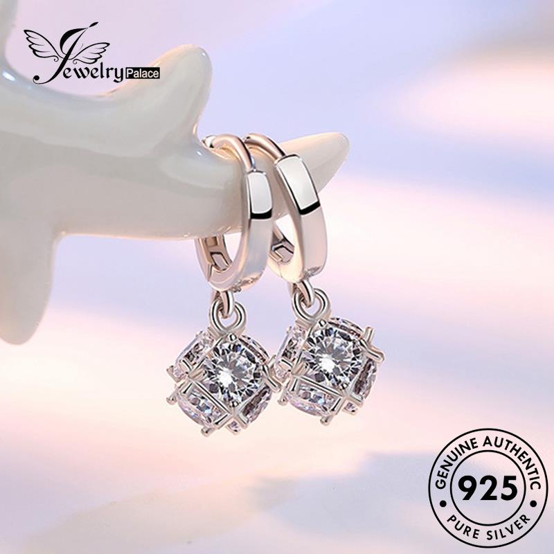 Jewelrypalace Kepribadian Hoop925 Anting Berlian Rubik Perak Asli Moissanite Kubus Wanita E367